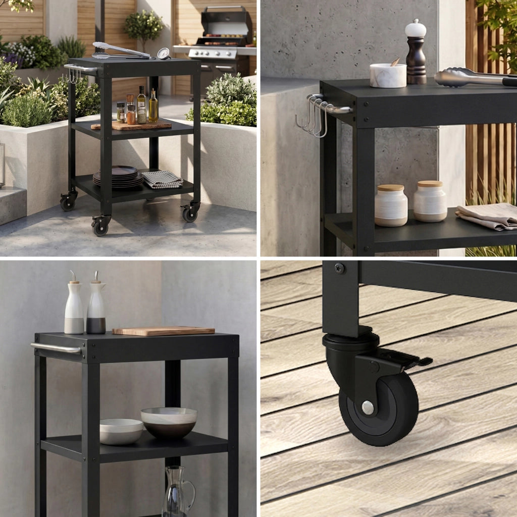 Carrello Portavivande Bolognano di Servizio a 3 Ripiani 81x50x50 cm - Nero opaco casa.pro
