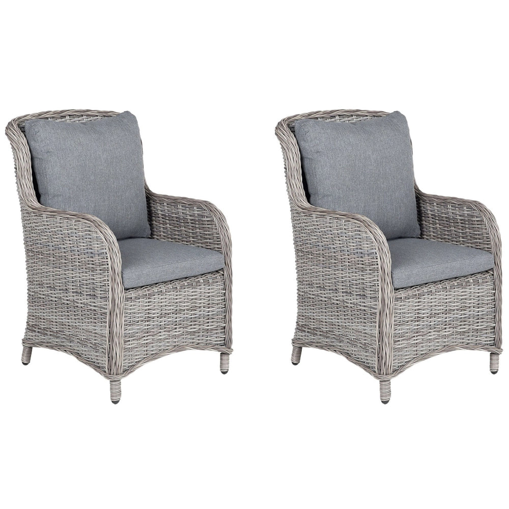 Set di 2 sedie da giardino grigio rattan sintetico 73L x 60W x 96H cm cuscini da esterno Modern