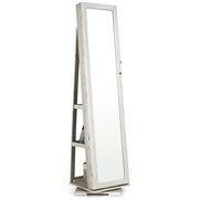 Armadio portagioielli girevole a 360¡ã con specchio, Organizer gioielli 2 in 1 a figura intera, Bianco-Armadietti per gioielli