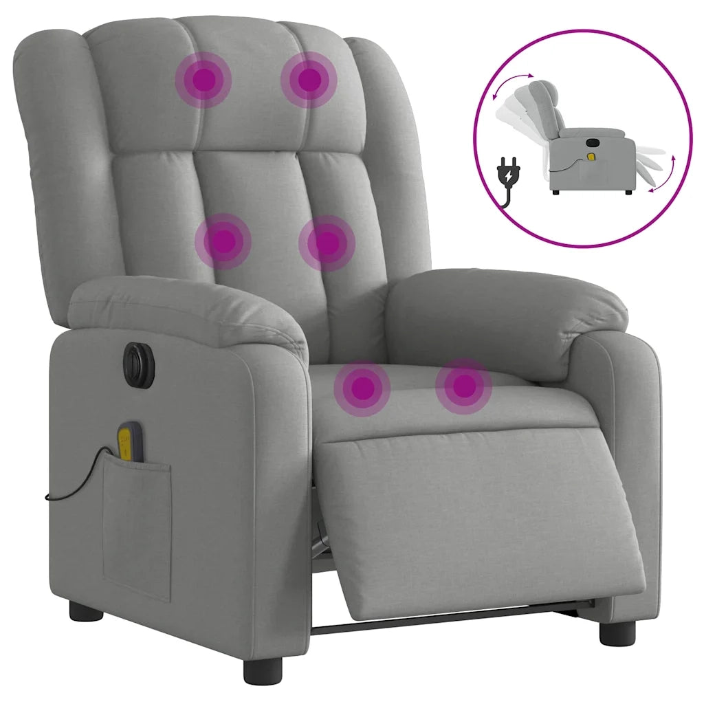 Divano Sedia-Poltrona Reclinabile Massaggio Elettrica Grigio Chiaro Tessuto 257306
