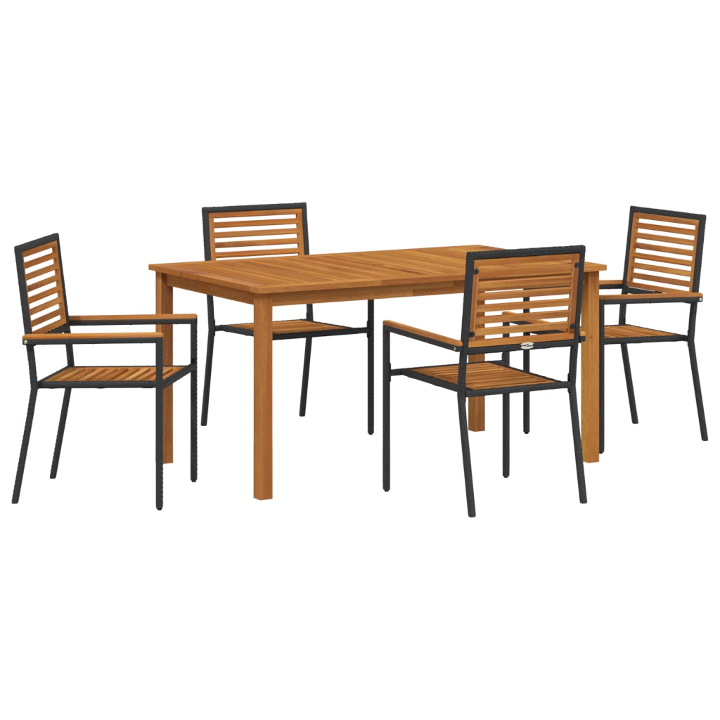 Set Pranzo Giardino  5 Pezzi Rattan Nero Acacia