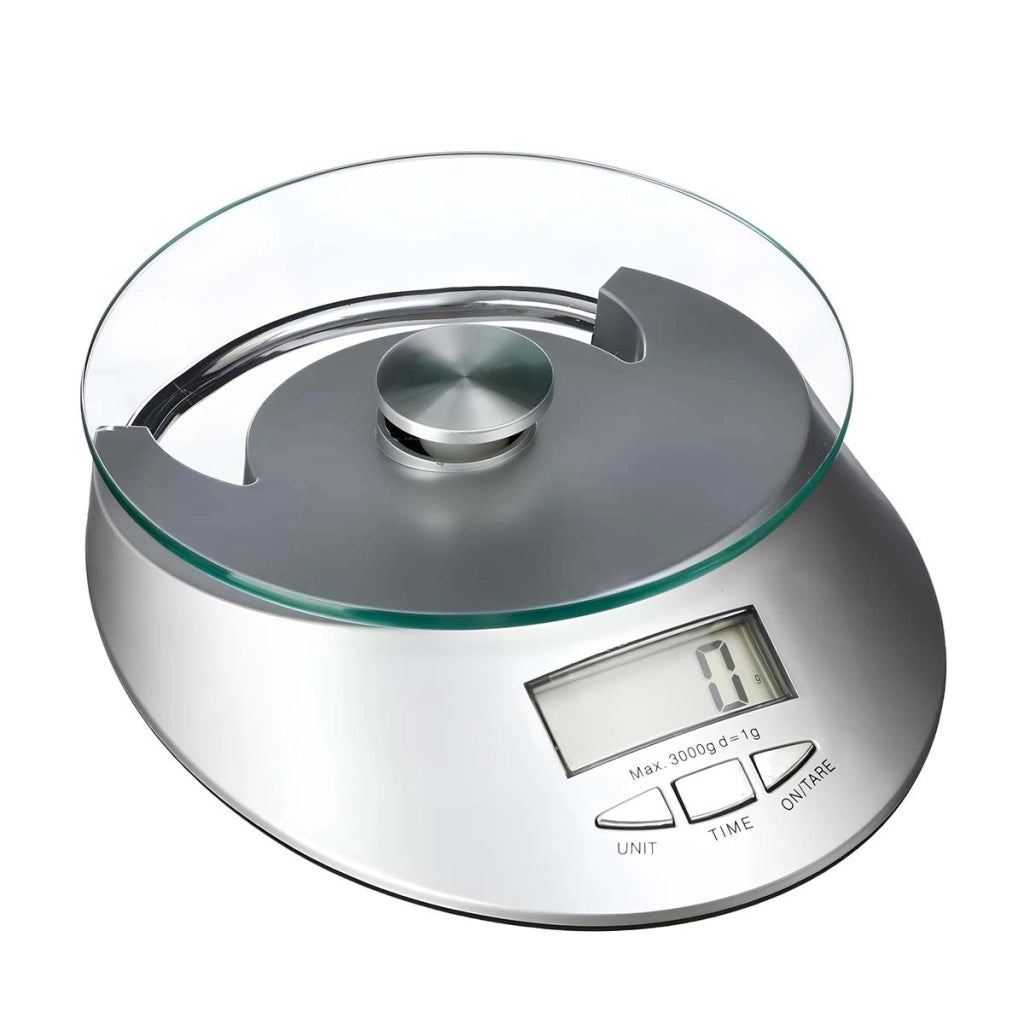 Bilancia Digitale 5Kg per Pasticceria con Piatto in Vetro Temperato Argento Avizar