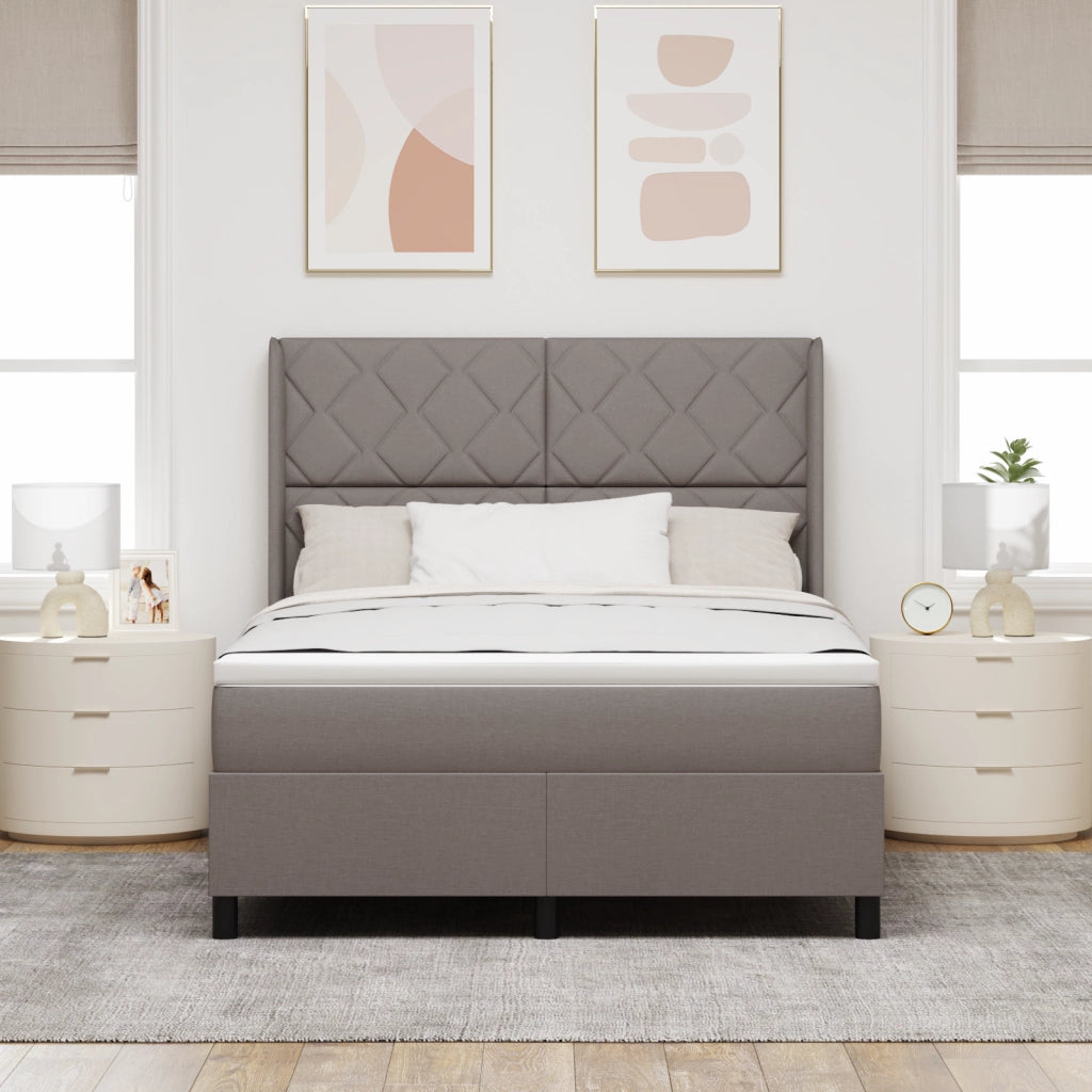 Letto a Molle Con Materasso Tortora 160x200 cm Tessuto