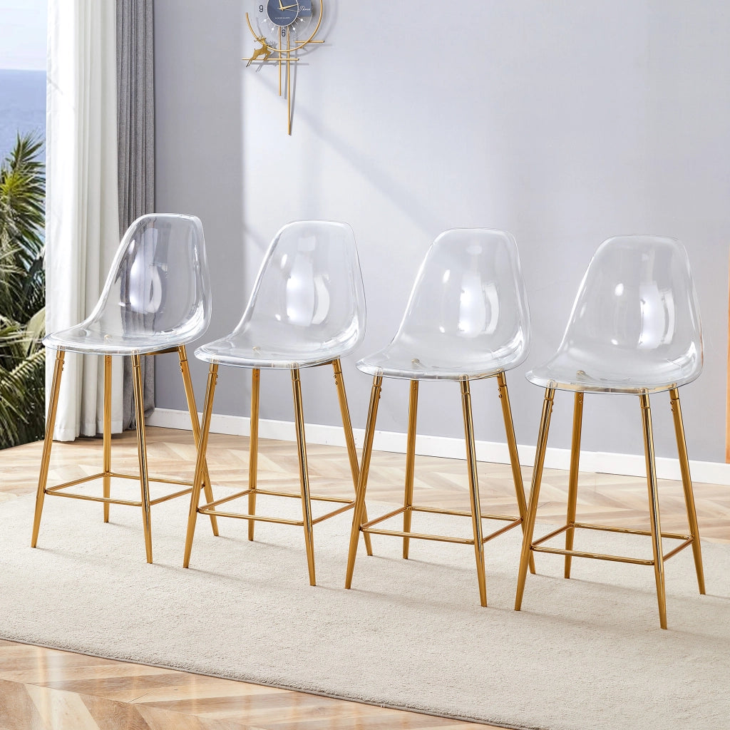 Sgabello da bar trasparente con struttura in metallo e poggiapiedi, design moderno in plastica oro 68.5 × 48.0 × 47.0 cm