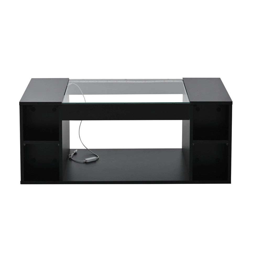 Tavolino da Caff¨¨ con Piano in Vetro Temperato e LED ¨C MINIMAL ¨C Nero, MDF, 100x50x40