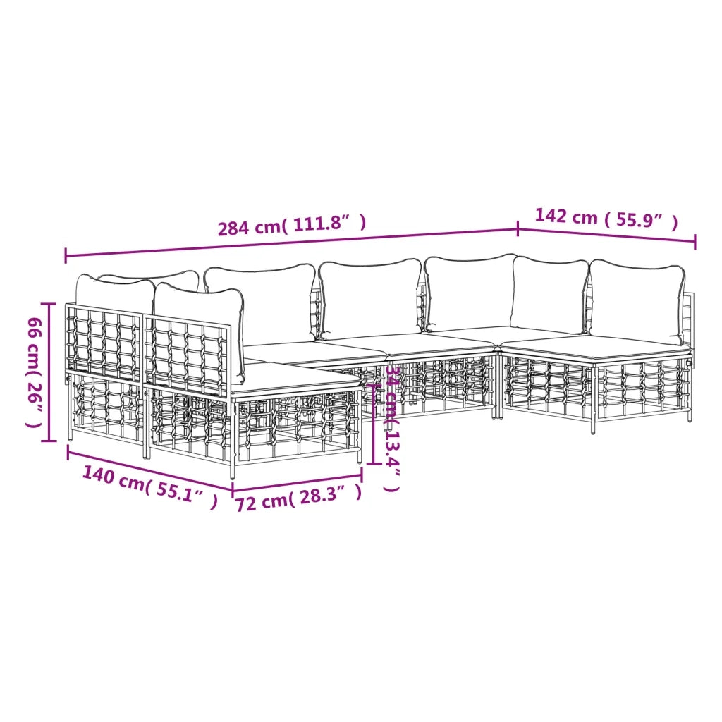 Set Divani da Giardino 6 pz con Cuscini Antracite in Polyrattan 3186787