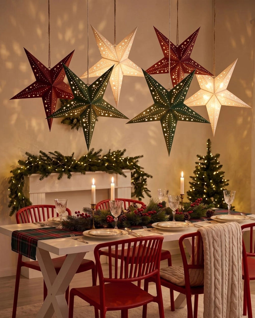 Set di 2 stelle LED in carta di colore verde brillante 45 cm velluto decorazione di Natale