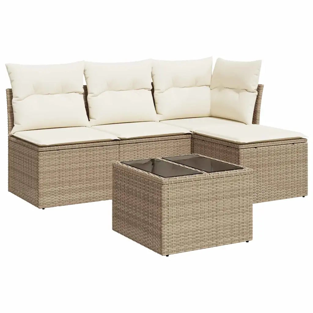 Set Divano da Giardino 5 pz con Cuscini Beige in Polyrattan 3249347