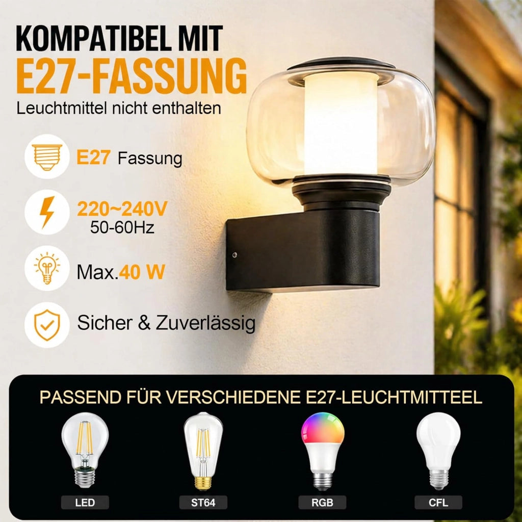 ZMH Lampada da Esterno Interno E27 Max 40W Nero per Terrazza Balcone/Parete Giardino Senza Lampadina