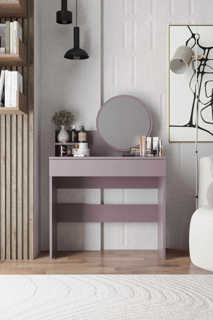 Comodino "Harmony Mini Round" con specchio in legno - 90 x 40 x 133 cm - Viola