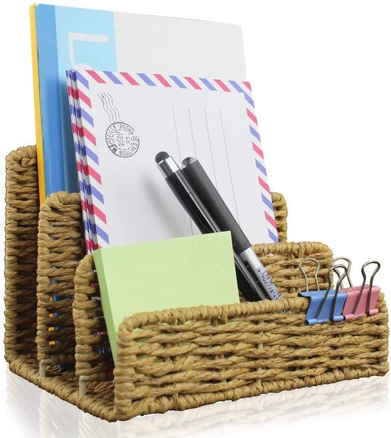 Organizzatore di cartelle, contenitore per penne, cartellone per ufficio, griglia metallica con 3 compartimenti verticali, postino, organizzatore per ufficio, cassetto per documenti, cartellone per lettere, cartelle per carta, cartoline, brochure (2-pack)