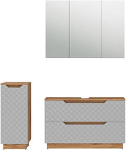 Set di mobili da bagno Lotta, Rovere/grigio con struttura in piastrelle, 3 parti