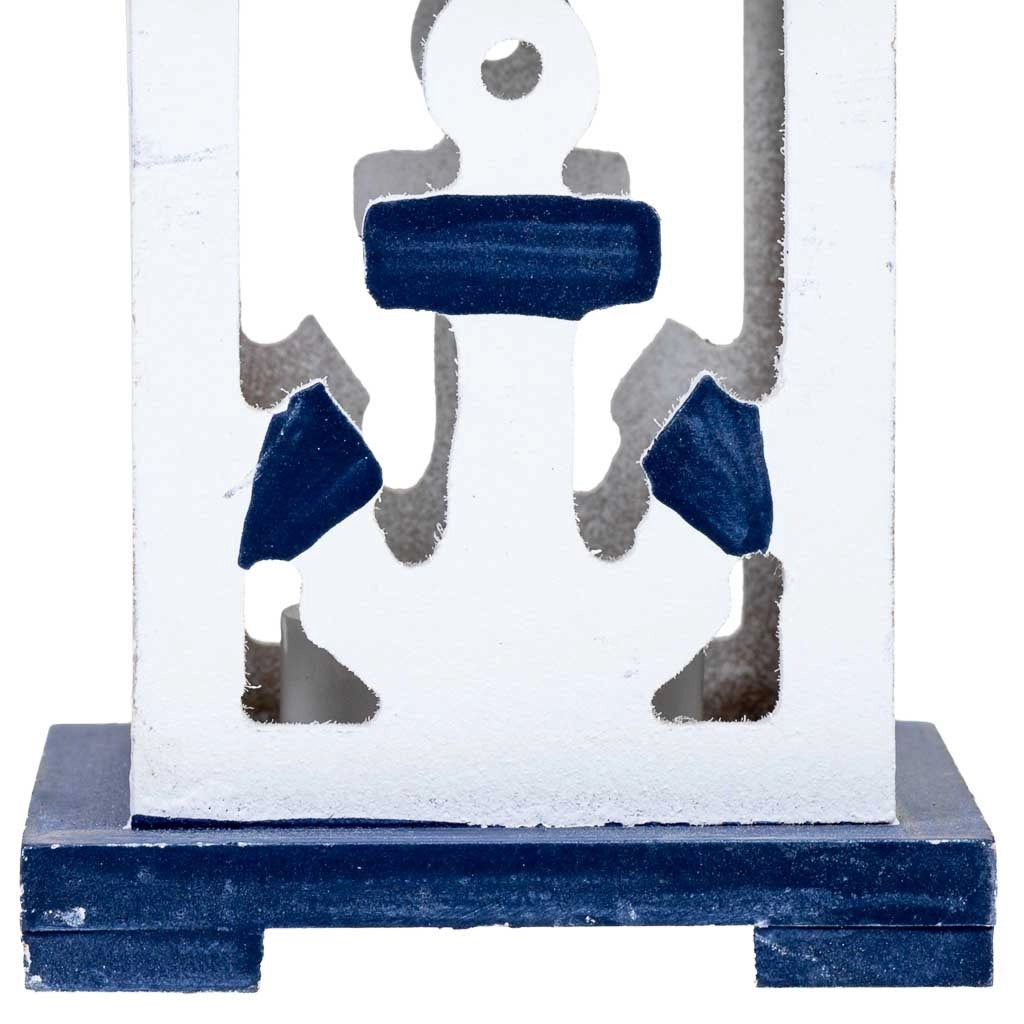 Portacandele da appendere in legno con ancora blu 10x10x23h cm