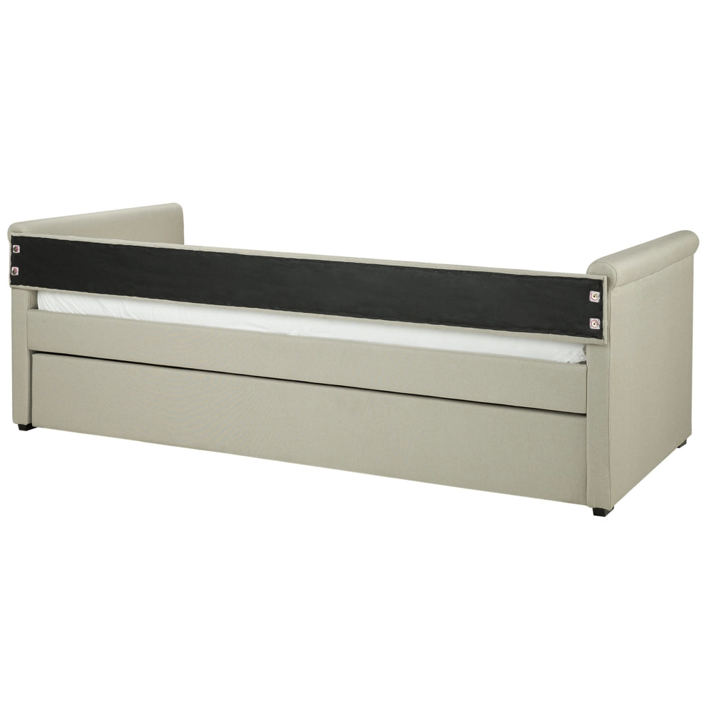Divano Letto estraibile Rivestimento in tessuto beige Small Single Size Guest Underbed abbottonato