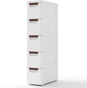 Mobile Bagno con 4 Cassetti, Mobiletto Bagno Salvaspazio con Ruote, Cassettiera in PP per Soggiorno, Bagno e Cucina, 42 x 19 x 74 cm
