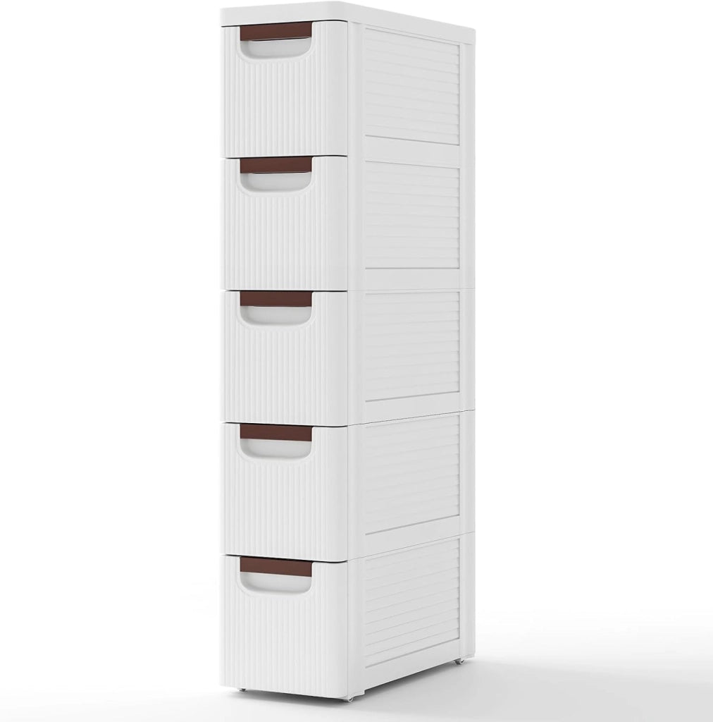 Mobile Bagno con 4 Cassetti, Mobiletto Bagno Salvaspazio con Ruote, Cassettiera in PP per Soggiorno, Bagno e Cucina, 42 x 19 x 74 cm