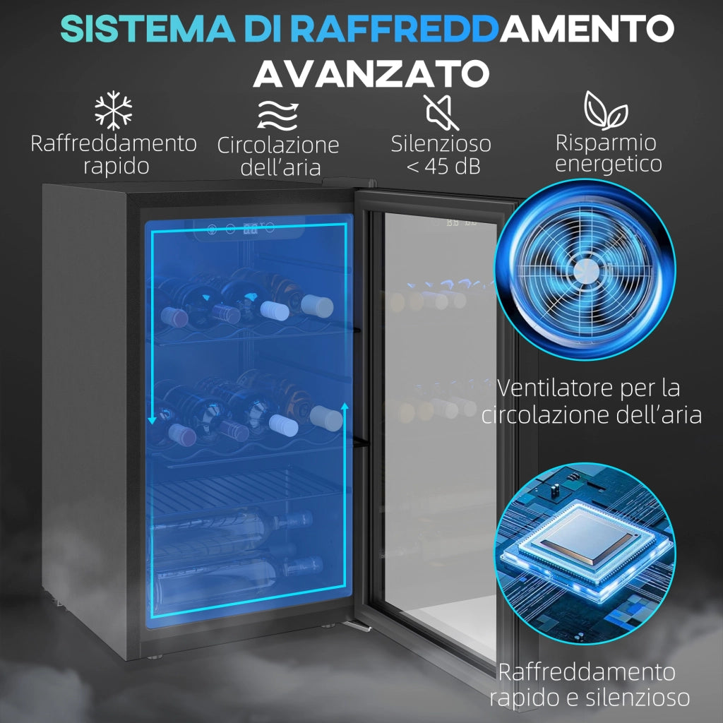 Cantinetta Vino Refrigerata 24 Bottiglie 68L Temperatura Regolabile 4-16¡æ con Vetro Anti UV, Ripiani, Nera