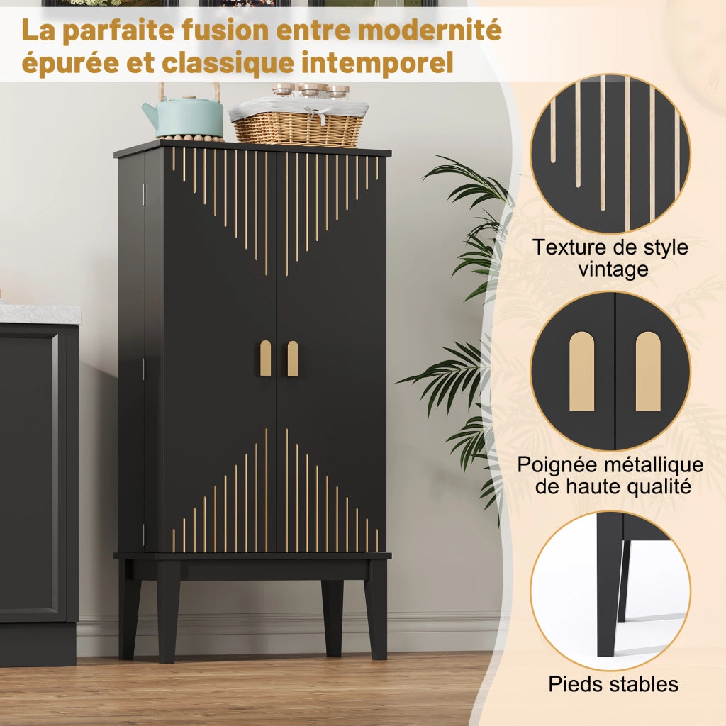 Credenza con 2 ante e 5 vani per cucina e soggiorno in MDF 120×59×30 cm nero