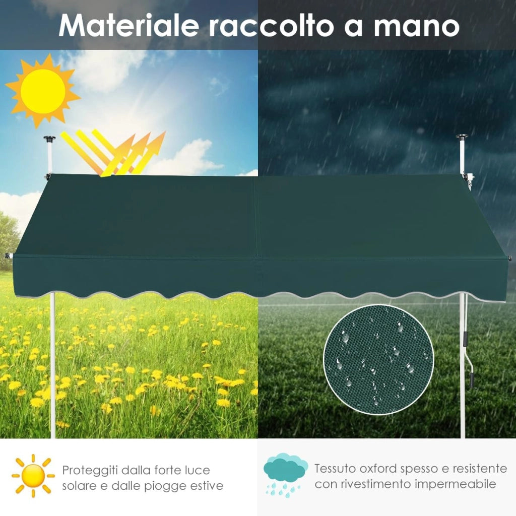 Tenda da Sole per Esterno, Tenda da Sole a Morsetto per Balcone con Struttura Telescopica e Tessuto Resistene ai Raggi Solari, Regolabile in Altezza e in Angolazione (200 cm,Verde)