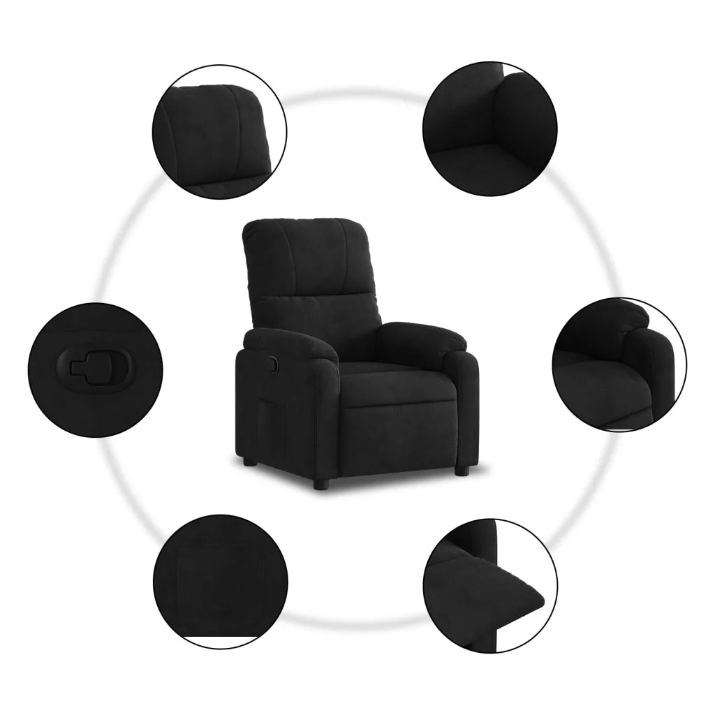 Divano Sedia-Poltrona Reclinabile Nera in Tessuto di Microfibra 563492