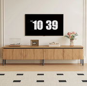 Mobile TV 180x35x43 cm con 4 ante a rilievo ondulato e passacavi; in MDF e truciolare; naturale