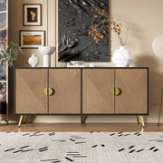 OKWISH Madia con 4 Ante e Cerniere con Chiusura Ammortizzata per Soggiorno o Sala da Pranzo, MDF e Truciolare, Nero e Legno, 160 x 40 x 75 cm