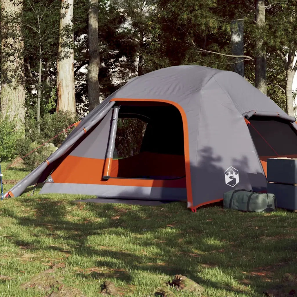 Tenda da Campeggio a Cupola 4 Persone-Tenda per Escursionismo Grigia Impermeabile