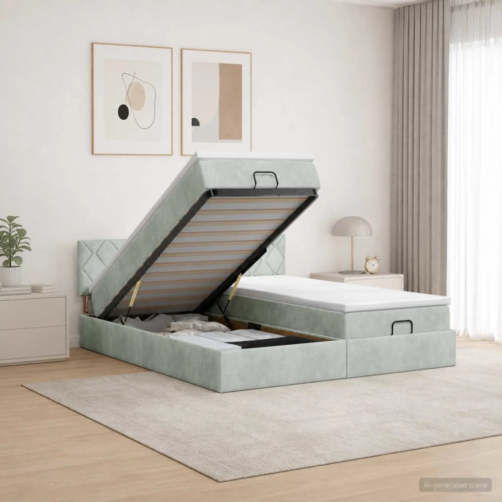 Letto Ottomano con Materasso e LED Grigio Chiaro 160 x 200 cm 3457344
