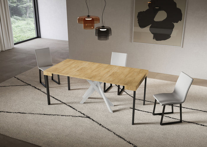 Consolle Allungabile 90-196x40x77 cm Saki Small Quercia Natura Gambe Bianche