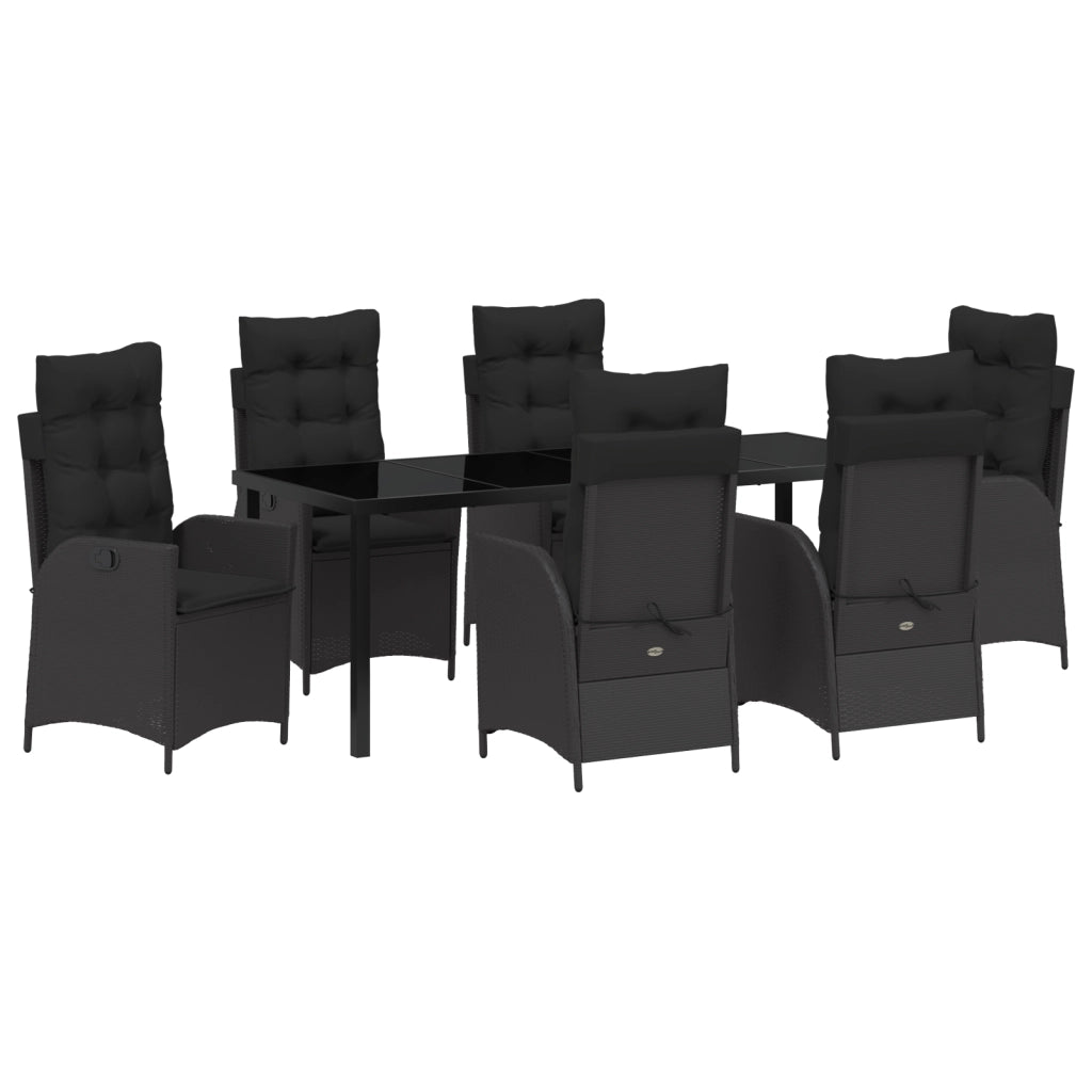 Set da Pranzo da Giardino 7 Pezzi con Cuscini Nero Rattan