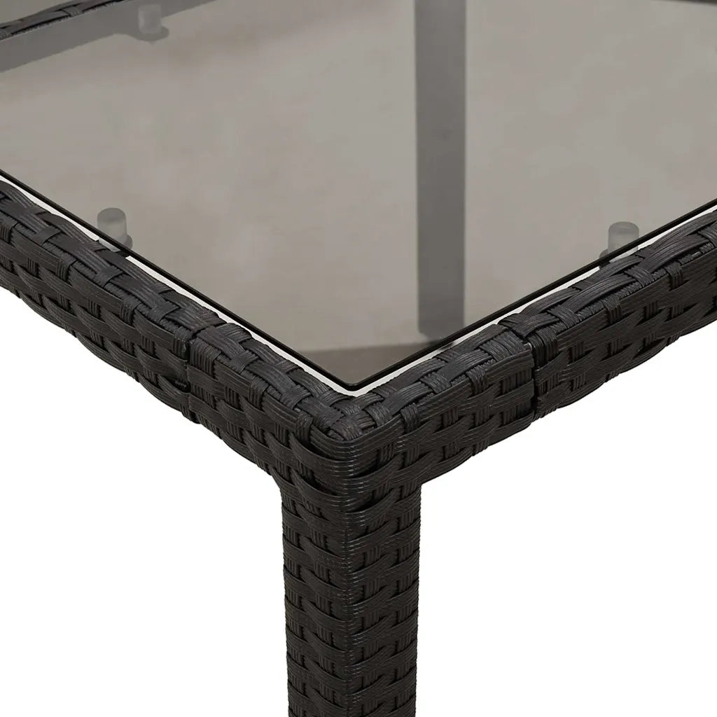 Tavolo da Giardino | Tavolino da esterno Piano in Vetro Nero 90x90x75 cm Polyrattan
