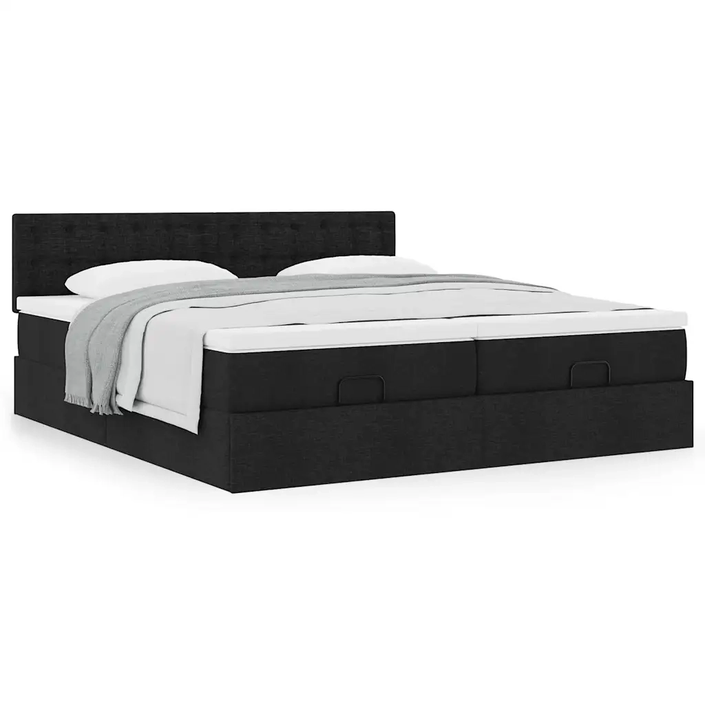 Struttura Letto Pouf con Materassi Nero 160x200 cm in Tessuto 3312031