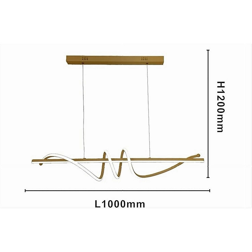Trade Shop - Lampadario A Sospensione Led 65w Oro Spirale Ondulato Luce 6500k Vortice Orizzontale 32453 -