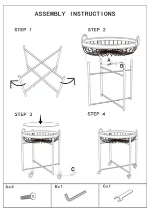 Carrello 2 Ripiani 57x55,5x62,5 cm con Ruote in Metallo e Rattan