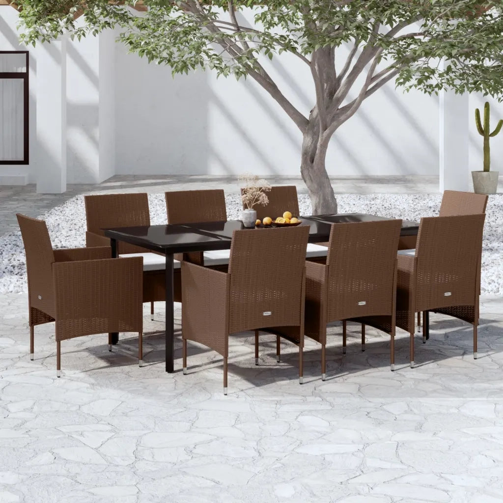 Set da Pranzo per Giardino 9 pz con Cuscini Marrone e Nero cod mxl 49821