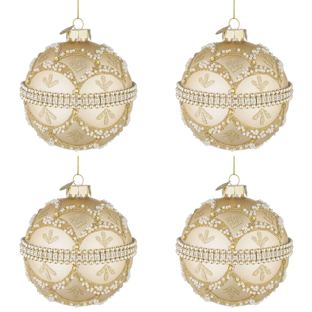 Palline di Natale in Vetro Champagne con Brillanti e Perle Beloved Diametro: 100 mm