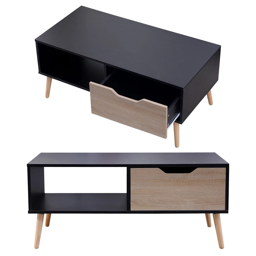 FREJATavolino nero in stile scandinavo con cassetto