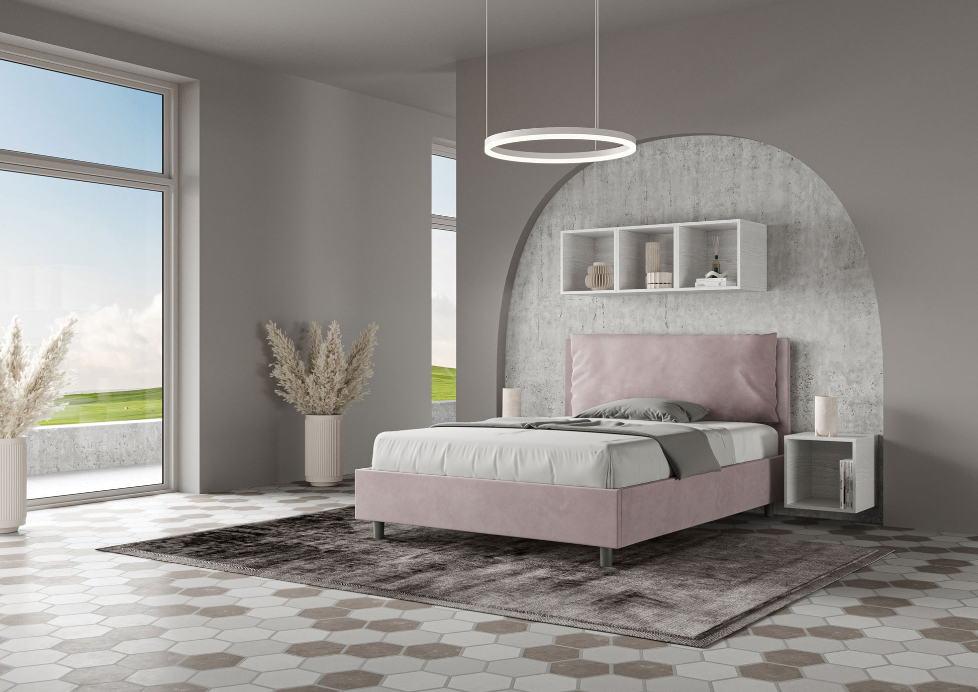 Letto Matrimoniale Francese 140x210 cm Senza Rete Imbottito in Microfibra Antea Large Glicine