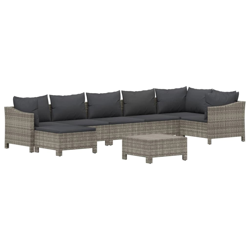 Set di mobili da giardino mobili da esterno 8 pezzi con cuscini resina intrecciata grigia 02_0017620
