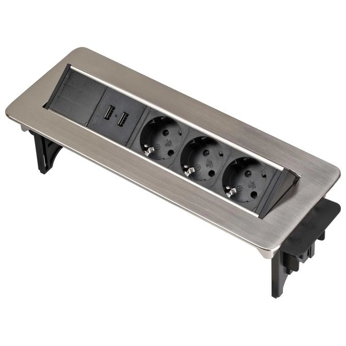 Brennenstuhl 1396200113 Indesk Power Presa Multipla da Tavolo 3 Prese Schuko 2 Porte USB 2,10 A Cavo 2 m colore Argento Nero