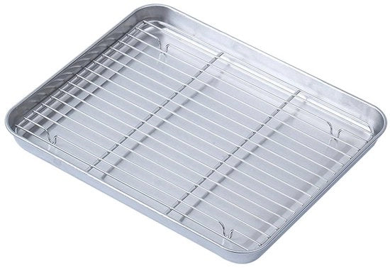 Piatto da forno in acciaio inossidabile con supporto - Sicuro per il lavastoviglie - Costruzione rinforzata - Senza tracce di corrosione - Facile da pulire