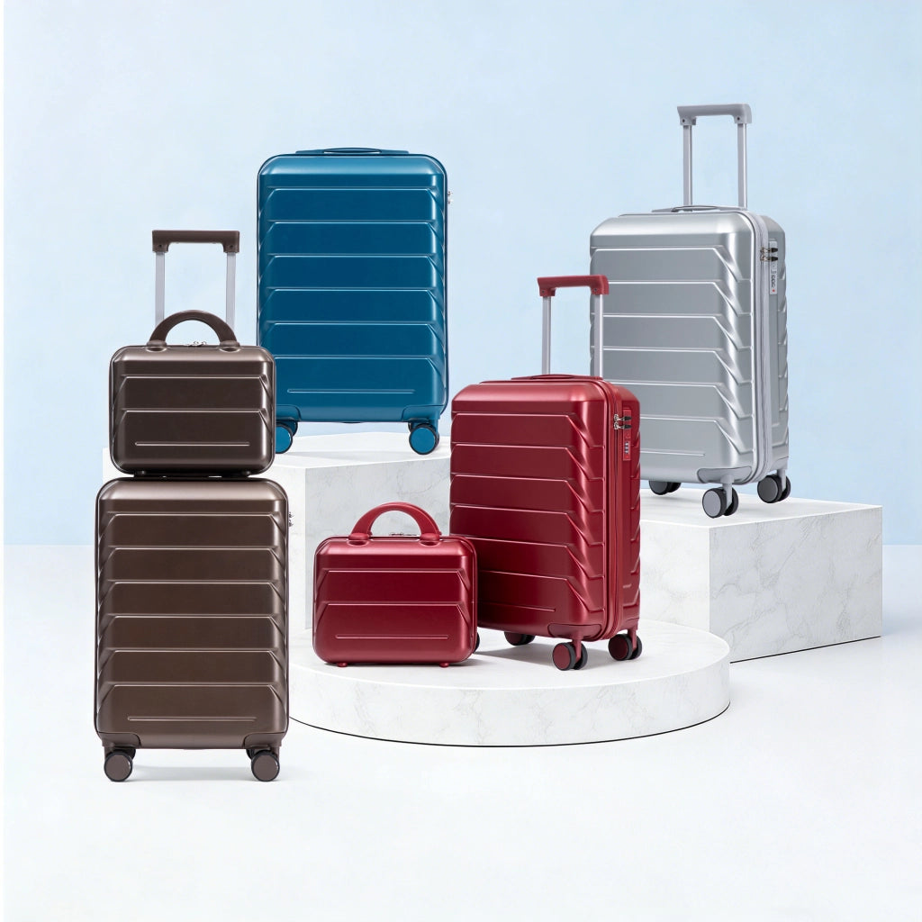 Set di due valigie girevoli in ABS da 14"/19" con lucchetto a combinazione e trousse da 14" (argento)