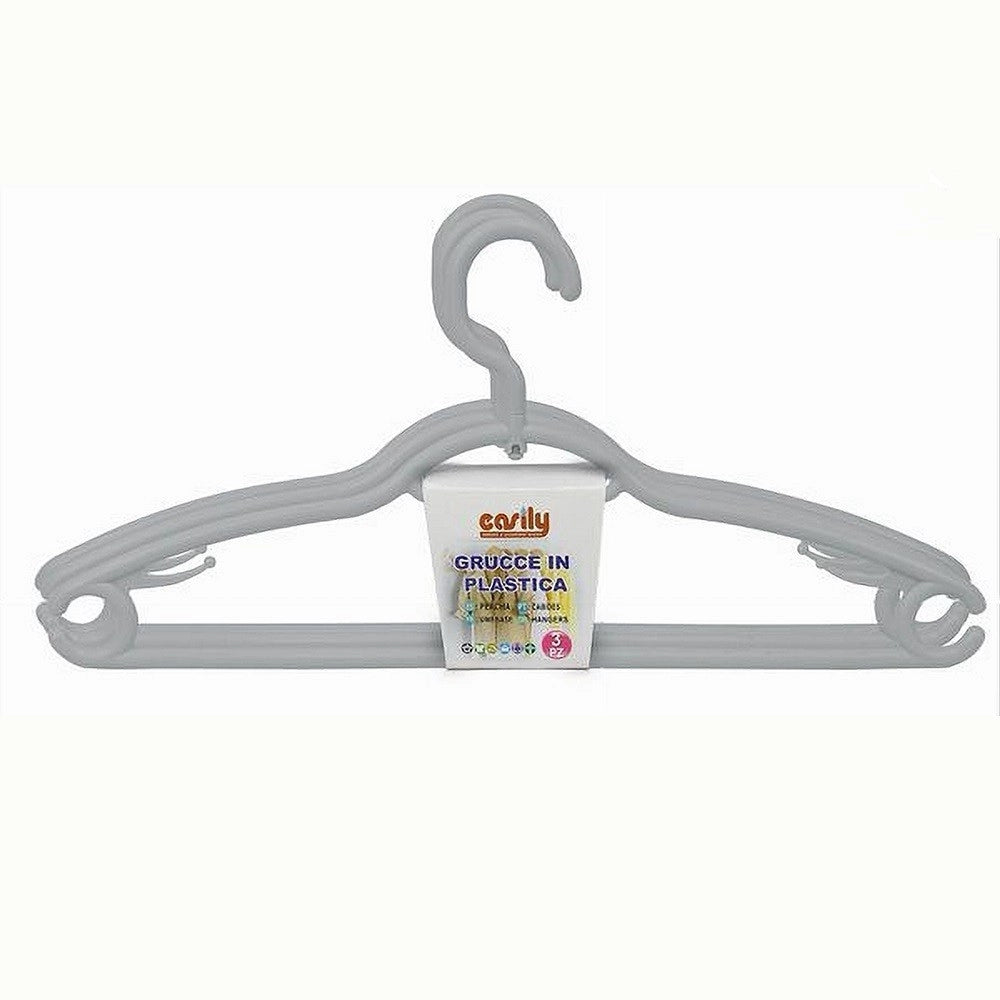 Trade Shop - Set 3 Pz Grucce Plastica Stampelle Appendi Abiti Pantaloni Giacche Grigio 79330 -