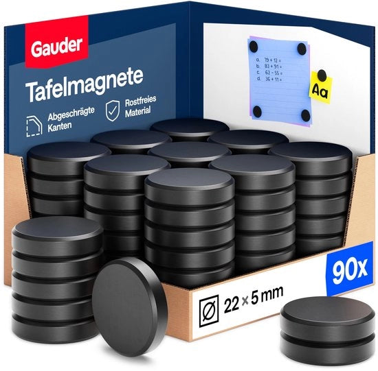 Magnetronici per lavagne e bacheche - Magnetronici forti per lavagne, bacheche, frigoriferi e uffici - Magnetronici rotondi e neri per frigoriferi con alta aderenza (90 pezzi - 22 x 5 mm)