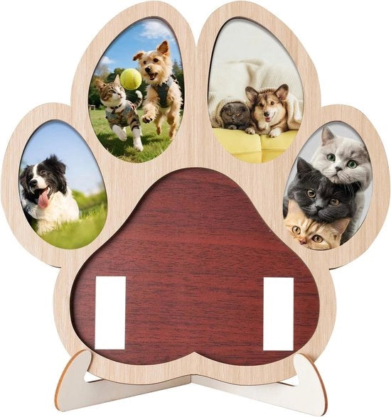 Fotolijst per ricordo di animale domestico - 4 collage di foto con impronta di zampa e supporto per collare