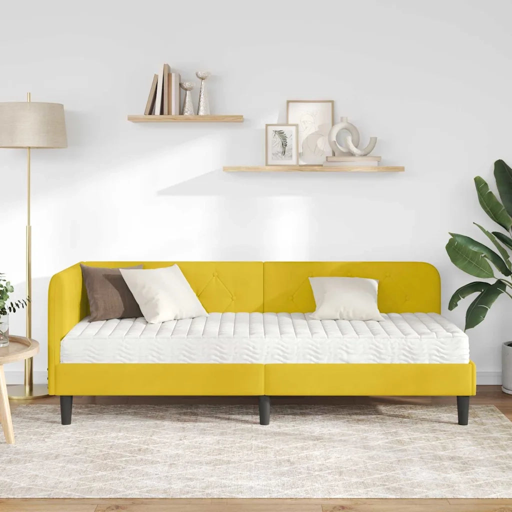Letto singolo | Letto per adulti | Cornice del letto ad angolo Giallo 80 x 200 cm Velluto