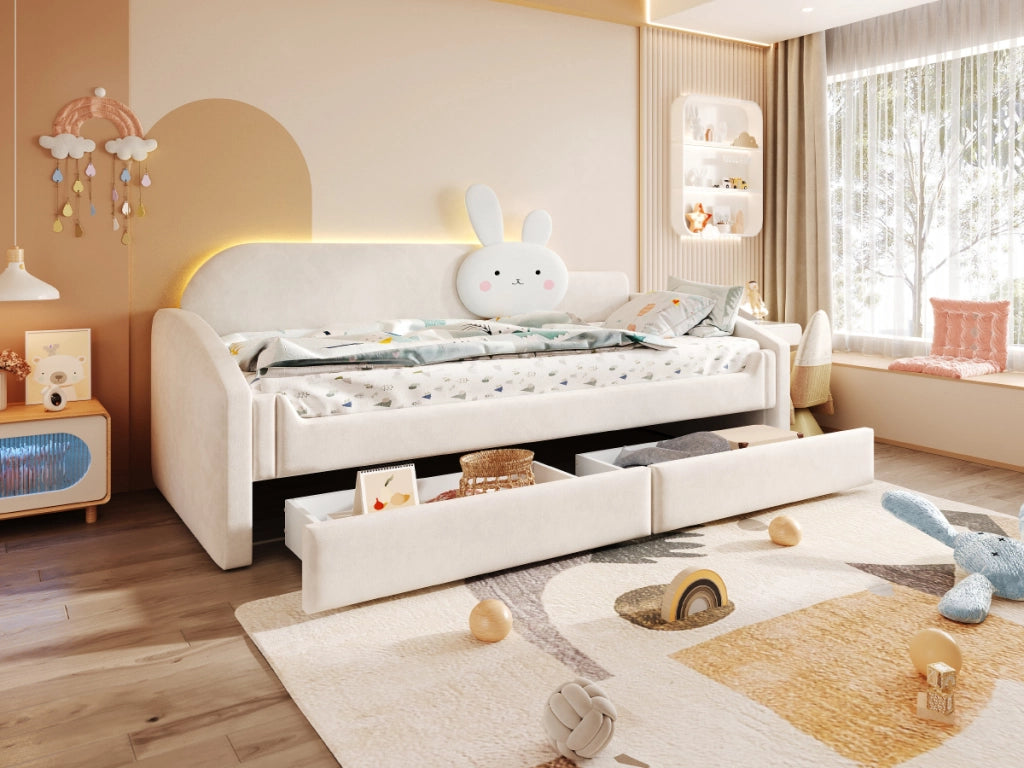 letto per bambini imbottito beige 90 x 200 cm