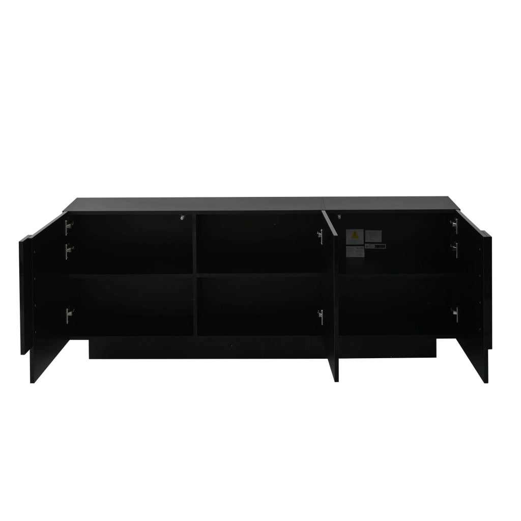 Credenza lucida, mobile da ingresso a 3 ante, ripiani regolabili, in truciolato, nero
