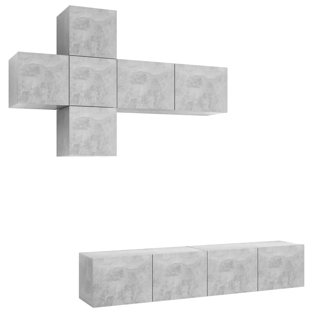Set di Mobili Porta TV 7 pz Grigio Cemento in Legno Multistrato 3079128