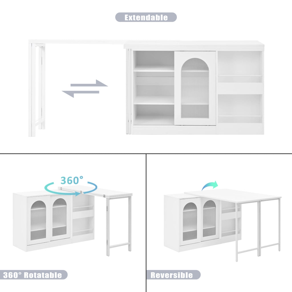 Tavolo bar da cucina con 1 anta; 2 ripiani regolabili e piani ribaltabili girevoli; in MDF; 121.5x40x76.7 cm; Bianco